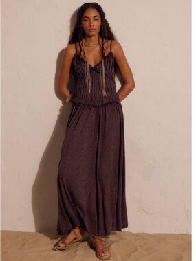 NWT 🔖Free People Marina Muse Maxi Dress XS fudge/Brown Boho Ruffle Tiered Flowy